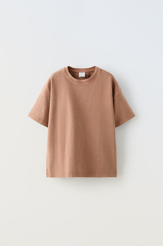 Brown Faded-Effect Heavy Weight T-Shirt