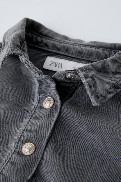 Grey Flowing Denim Shirt