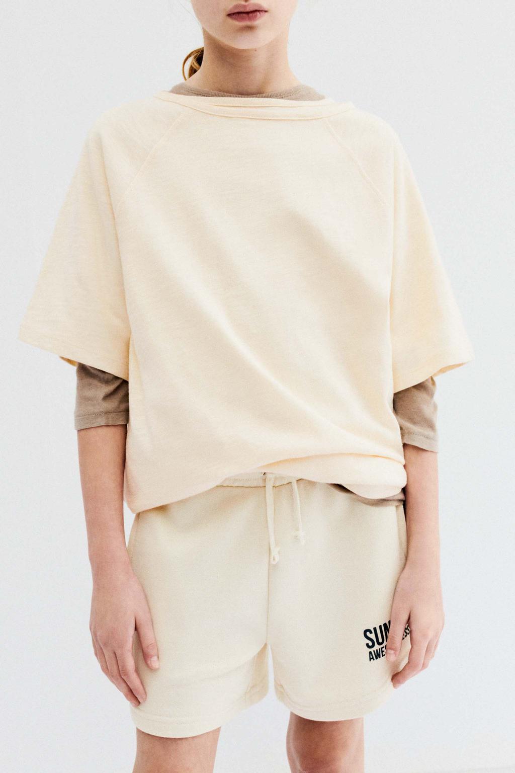 Beige Slub Knit Raglan Sleeve T-Shirt