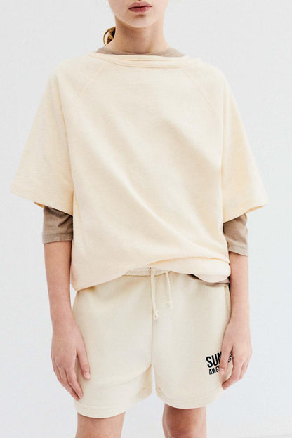 Beige Slub Knit Raglan Sleeve T-Shirt