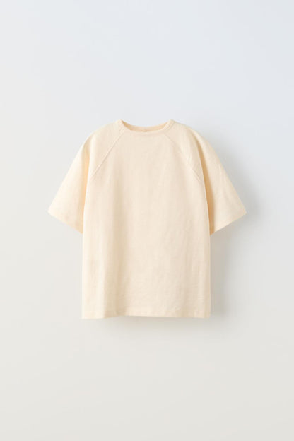 Beige Slub Knit Raglan Sleeve T-Shirt