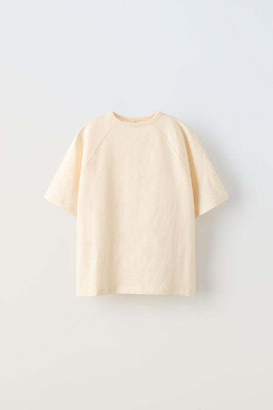 Beige Slub Knit Raglan Sleeve T-Shirt