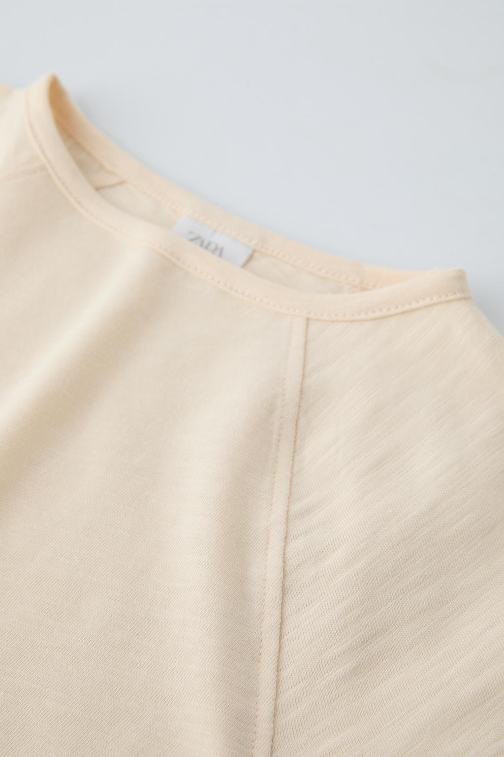 Beige Slub Knit Raglan Sleeve T-Shirt